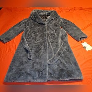 UGG RTW Luxurious Blue Faux Fur Trench Coat 42" Size Med New W/Tags